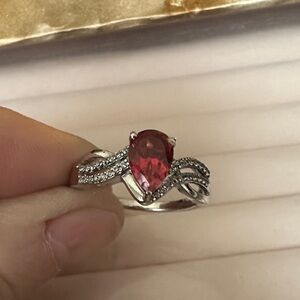 Lab  created Padparadscha Sapphire & White Zircon ring 2.15 CTW SZ 9